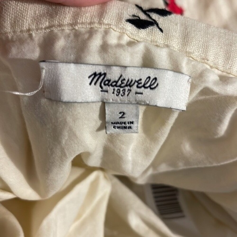 Madewell Embroidered Linen Mini Skirt Size 2 Cream Pink A-Line - Picture 3 of 4